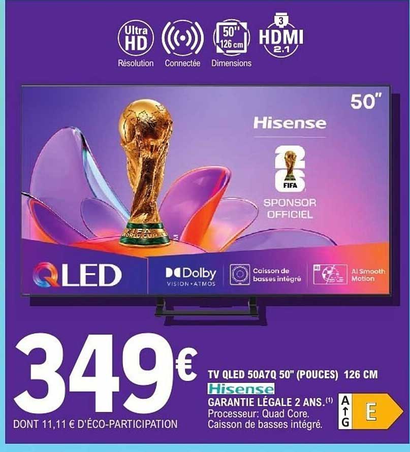 TV QLED 50A7Q 50" (POUCES) 126 CM Hisense