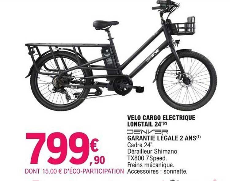 VELO CARGO ELECTRIQUE LONGTAIL 24'