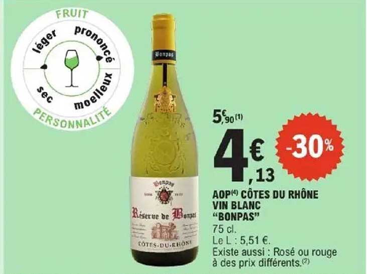 AOP(4) CÔTES DU RHÔNE VIN BLANC "BONPAS"