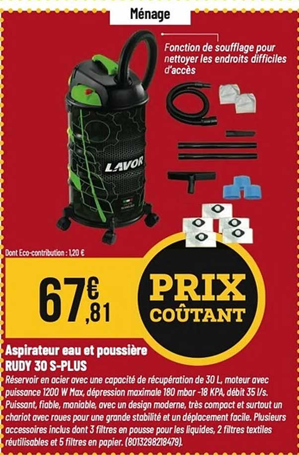 Aspirateur eau et poussière RUDY 30 S-PLUS