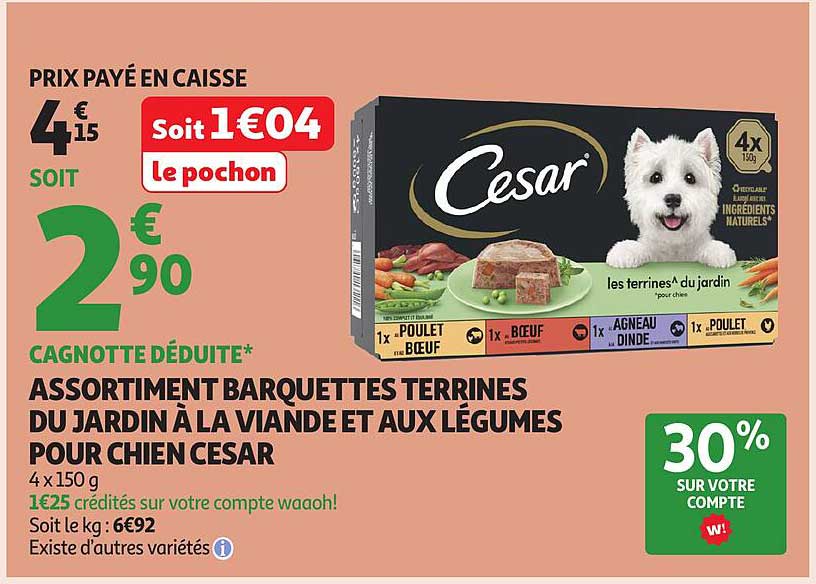 ASSORTIMENT BARQUETTES TERRINES DU JARDIN À LA VIANDE ET AUX LÉGUMES POUR CHIEN CESAR