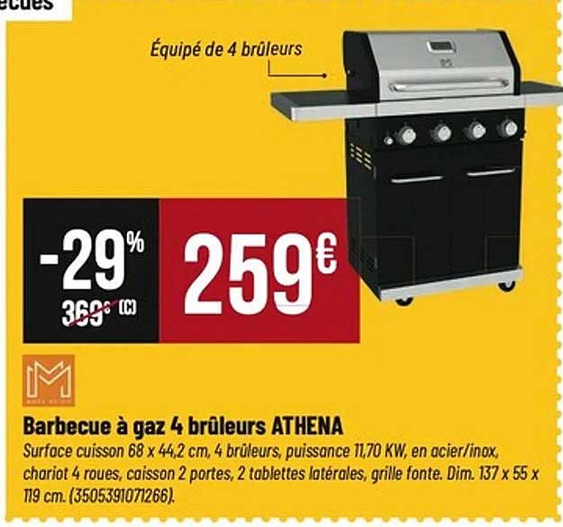 Barbecue à gaz 4 brûleurs ATHENA