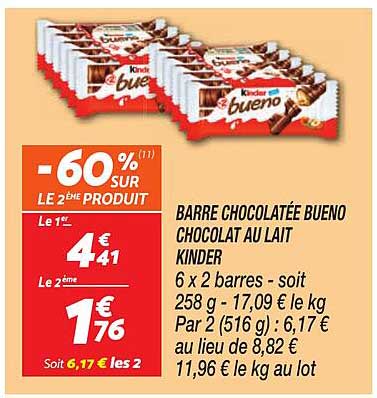 BARRE CHOCOLATÉE BUENO CHOCOLAT AU LAIT KINDER