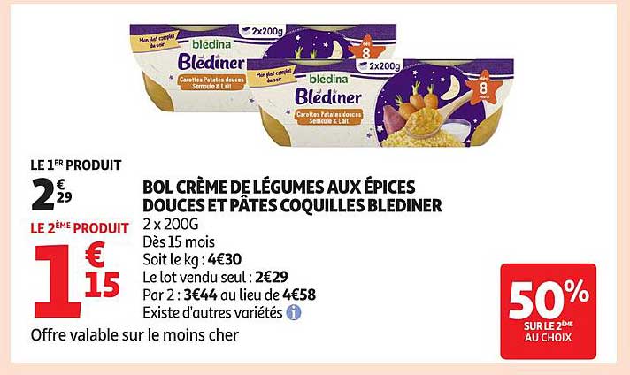 Bol crème de légumes aux épices douces et pâtes coquilles Blediner
