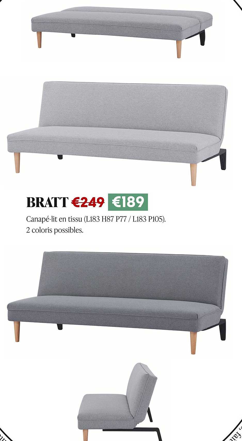BRATT Canapé-lit en tissu