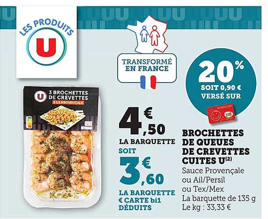 Brochettes de queues de crevettes cuites U