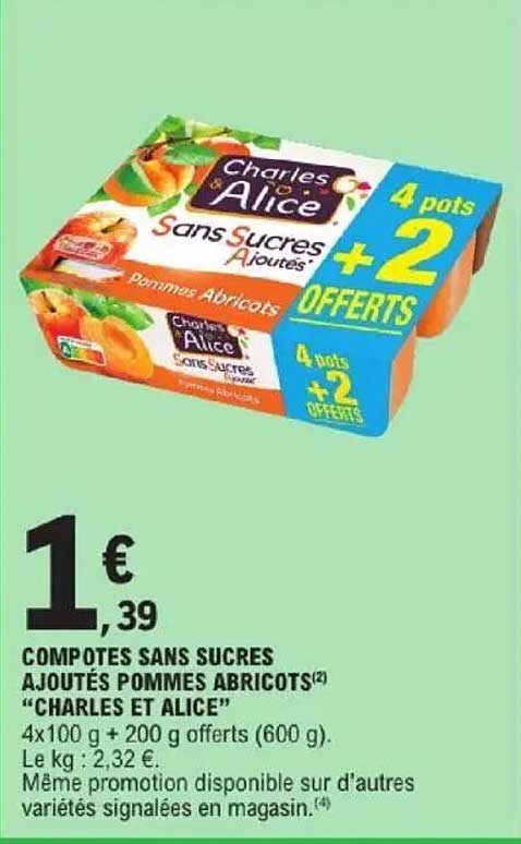 COMPOTES SANS SUCRES AJOUTÉS POMMES ABRICOTS "CHARLES ET ALICE"