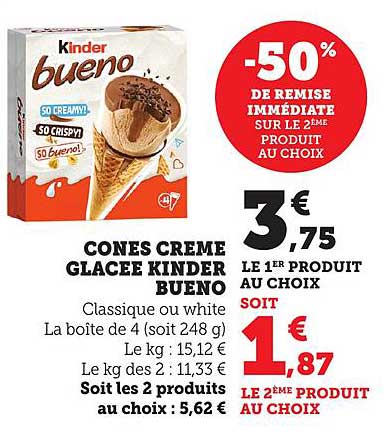 CONES CREME GLACEE KINDER BUENO