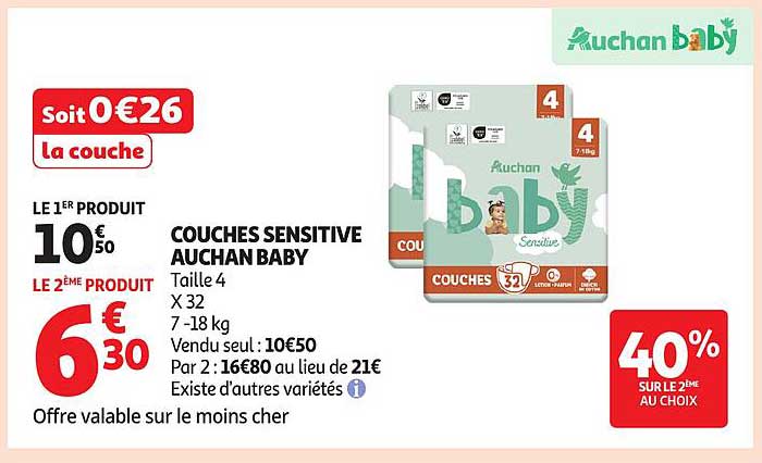COUCHES SENSITIVE AUCHAN BABY
