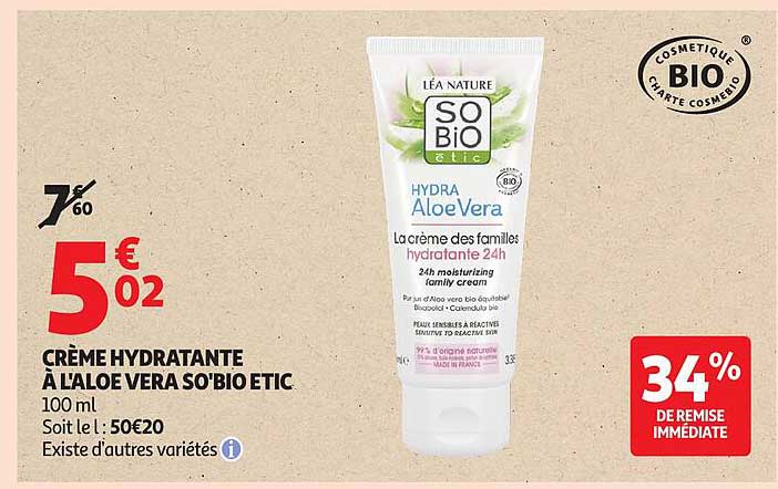 CRÈME HYDRATANTE À L'ALOE VERA SO'BIO ETIC