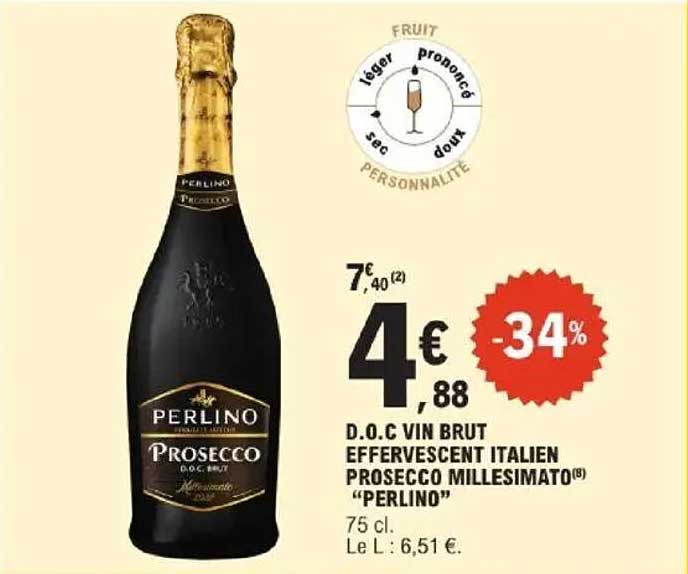 D.O.C VIN BRUT EFFERVESCENT ITALIEN PROSECCO MILLESIMATO "PERLINO"