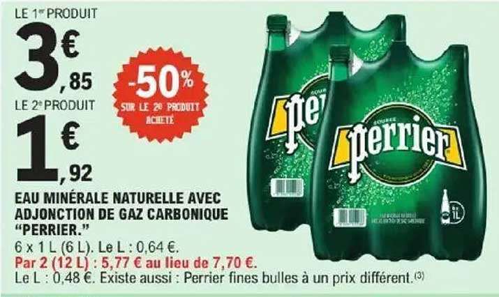 EAU MINÉRALE NATURELLE AVEC ADJONCTION DE GAZ CARBONIQUE "PERRIER".