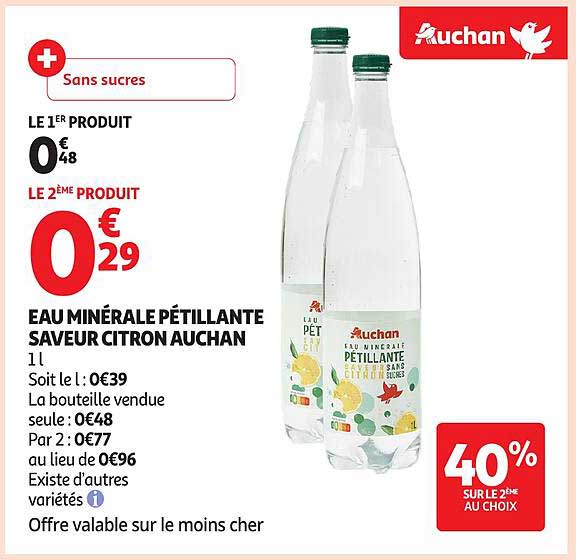 EAU MINÉRALE PÉTILLANTE SAVEUR CITRON AUCHAN