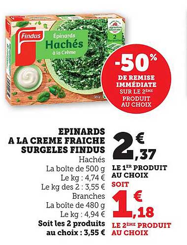 Epinards à la Crème Fraîche Surgelés Findus