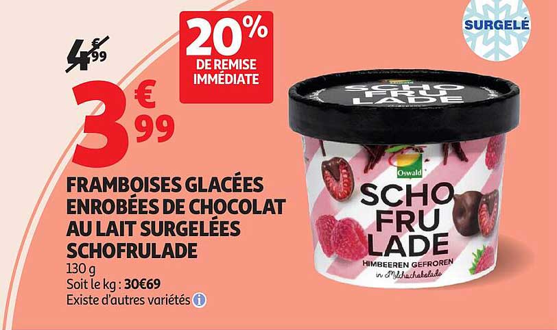 FRAMBOISES GLACÉES ENROBÉES DE CHOCOLAT AU LAIT SURGELÉES SCHOFRULADE