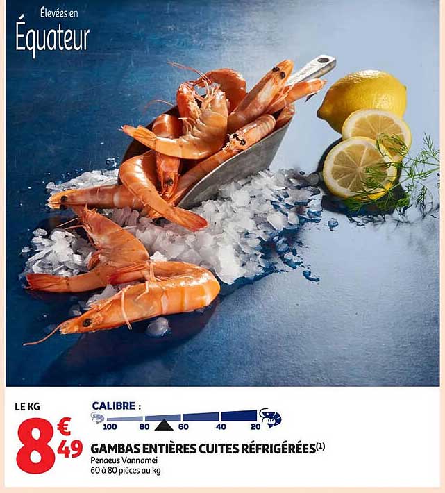 Gambas entières cuites réfrigérées