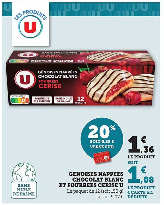 GÉNOISES NAPPÉES CHOCOLAT BLANC ET FOURRÉES CERISE U
