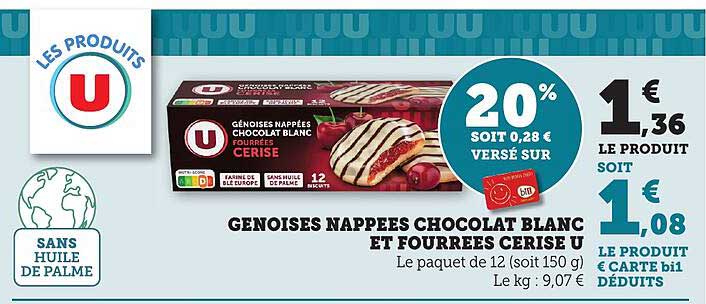 GÉNOISES NAPPÉES CHOCOLAT BLANC ET FOURRÉES CERISE U
