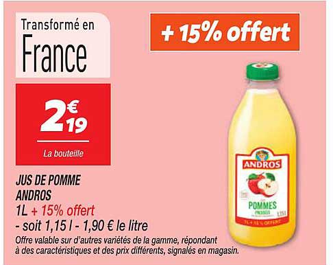 JUS DE POMME ANDROS 1L + 15% OFFERT