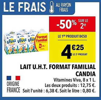 Lait U.H.T. Format Familial Candia