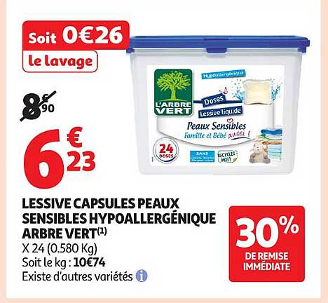 LESSIVE CAPSULES PEAUX SENSIBLES HYPOALLERGÉNIQUE ARBRE VERT