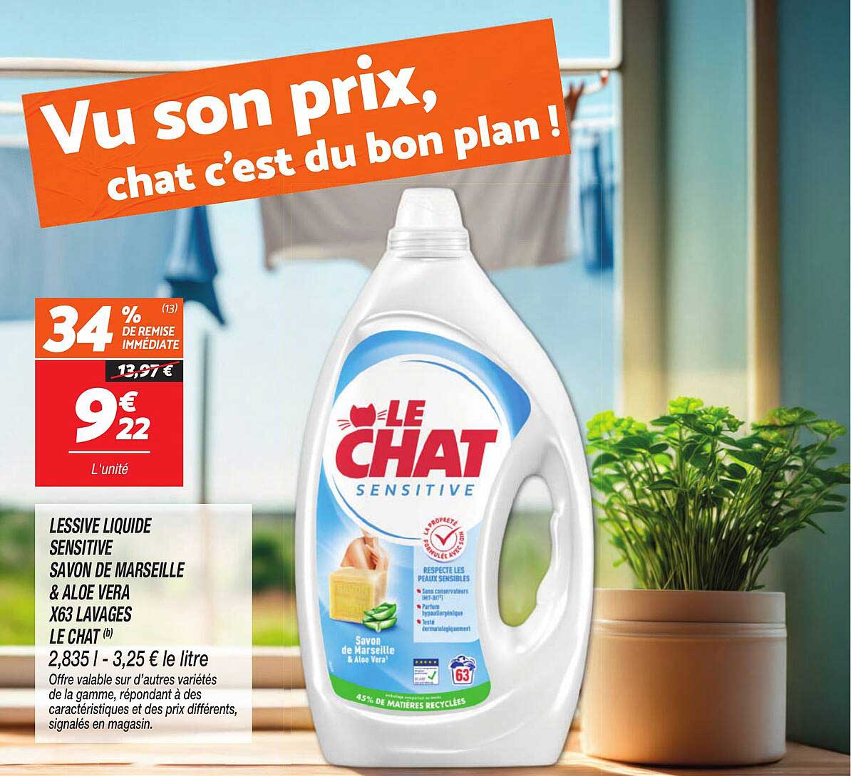 Lessive Liquide Sensitive Savon de Marseille & Aloe Vera
