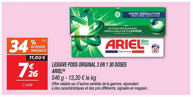 LESSIVE PODS ORIGINAL 3 EN 1 30 DOSES ARIEL