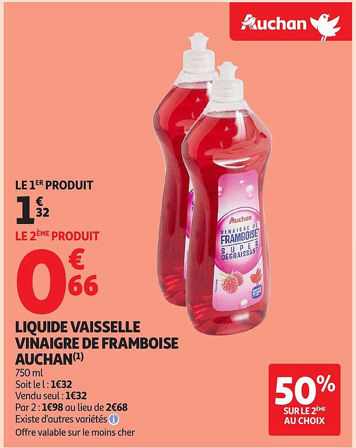 LIQUIDE VAISSELLE VINAIGRE DE FRAMBOISE AUCHAN