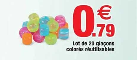 Lot de 20 glaçons colorés réutilisables