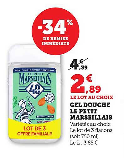 LOT DE 3 GEL DOUCHE LE PETIT MARSEILLAIS