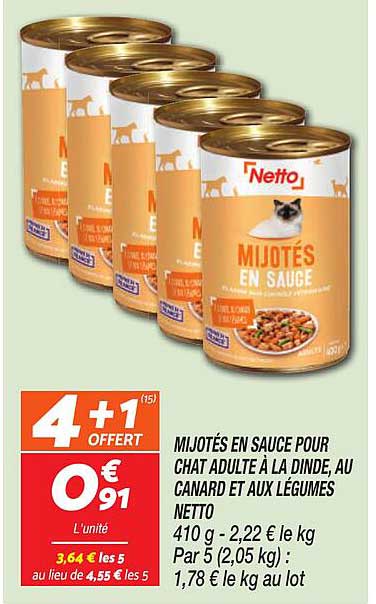 MIJOTÉS EN SAUCE POUR CHAT ADULTE À LA DINDE, AU CANARD ET AUX LÉGUMES NETTO