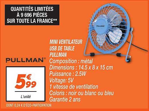 Mini Ventilateur USB de Table PULLMAN