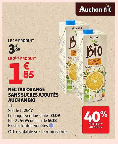 NECTAR ORANGE SANS SUCRES AJOUTÉS AUCHAN BIO