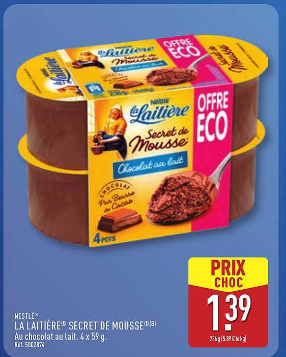 NESTLÉ® LA LAITIÈRE® SECRET DE MOUSSE® Au chocolat au lait. 4 x 59 g.