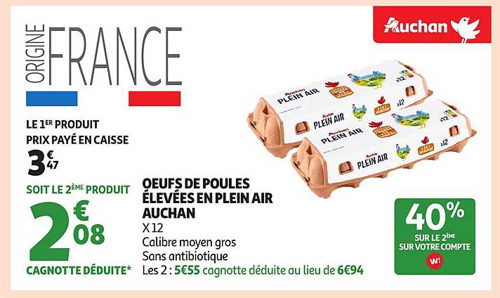 ŒUFS DE POULES ÉLEVÉES EN PLEIN AIR AUCHAN