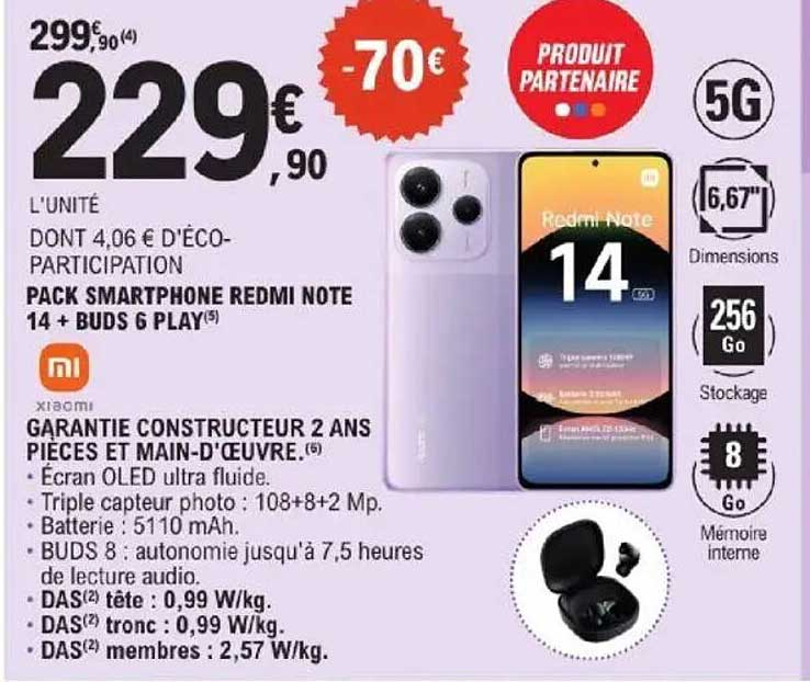 PACK SMARTPHONE REDMI NOTE 14 + BUDS 6 PLAY