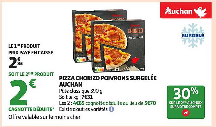PIZZA CHORIZO POIVRONS SURGELÉE AUCHAN