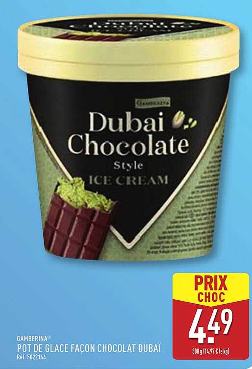 Pot de glace façon chocolat Dubaï