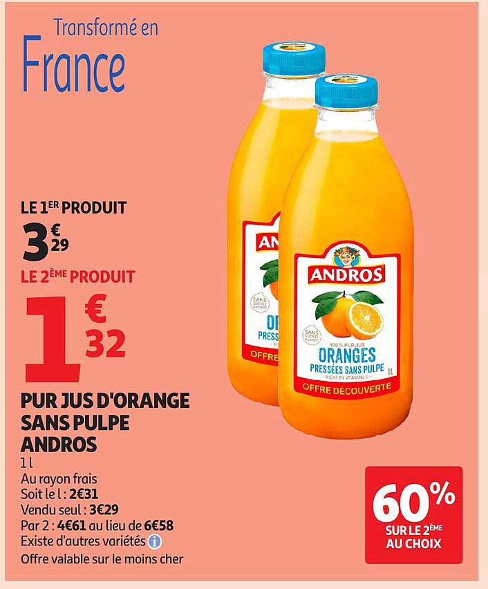 PUR JUS D'ORANGE SANS PULPE ANDROS