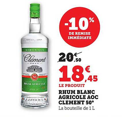 RHUM BLANC AGRICOLE AOC CLEMENT 50°