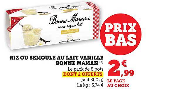 RIZ OU SEMOULE AU LAIT VANILLE BONNE MAMAN
