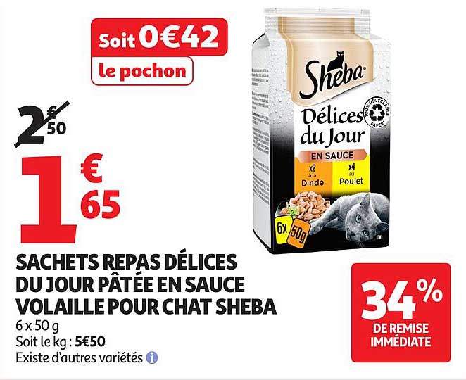 SACHTS REPAS DÉLICES DU JOUR PÂTÉE EN SAUCE VOLAILLE POUR CHAT SHEBA