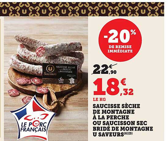 SAUCISSE SÈCHE DE MONTAGNE À LA PERCHE OU SAUCISSON SEC BRIDÉ DE MONTAGNE U SAVEURS