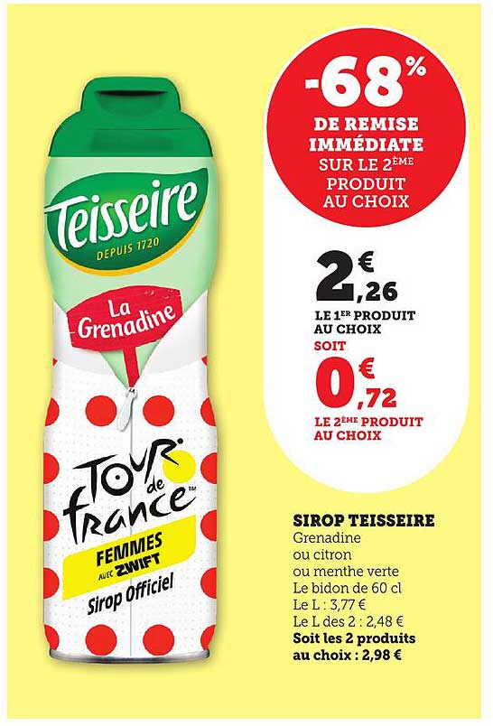 Sirop Teisseire Grenadine ou Citron