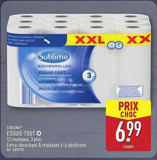 SUBLIMO ESSUIE-TOUT 12 rouleaux, 3 plis.
