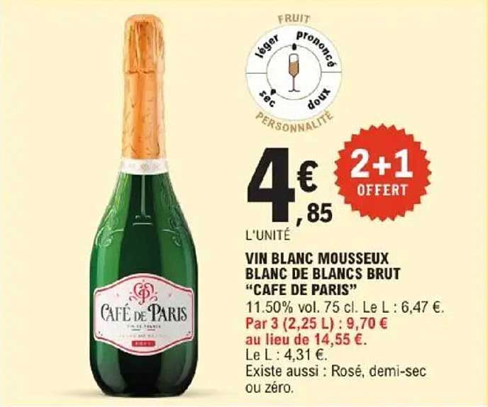 VIN BLANC MOUSSEUX BLANC DE BLANCS BRUT "CAFE DE PARIS"