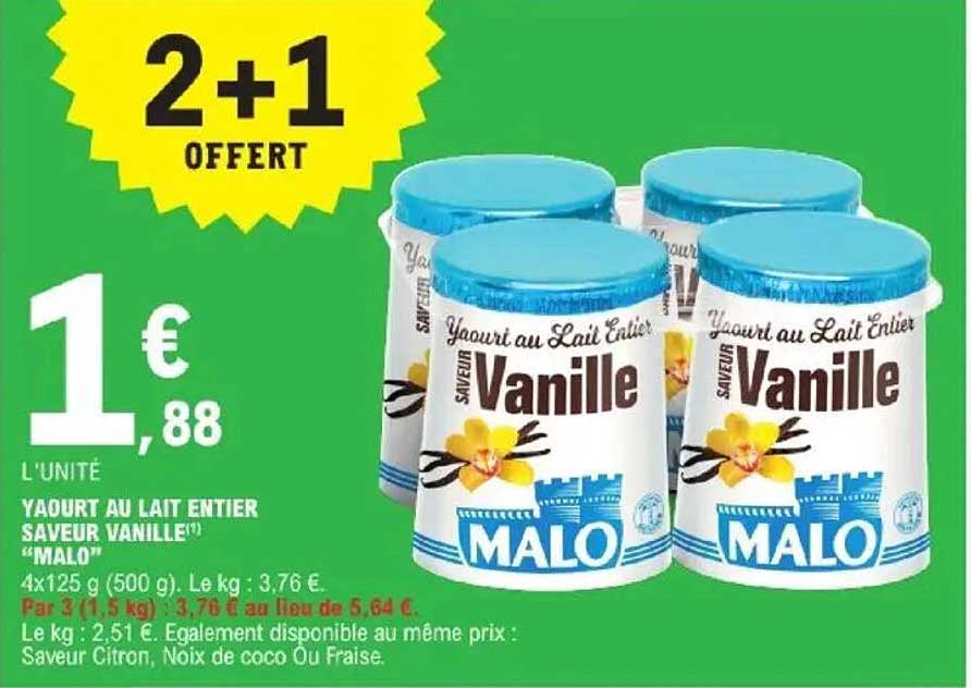 Yaourt au lait entier saveur vanille "MALO"