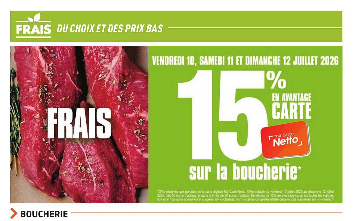 15% en avantage carte sur la boucherie*