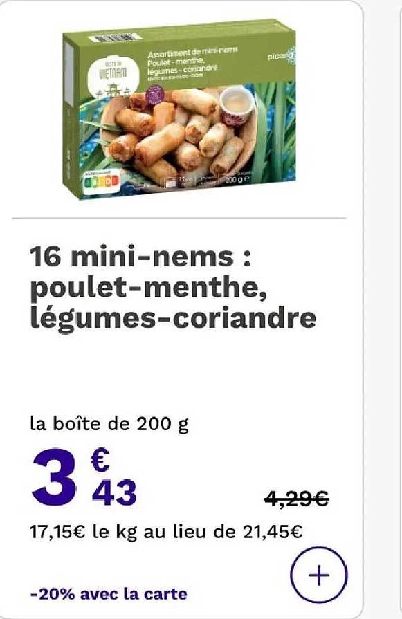 16 mini-nems : poulet-menthe, légumes-coriandre