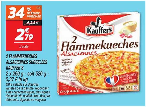 2 FLAMMEKUECHES ALSACIENNES SURGELÉES KAUFFER'S